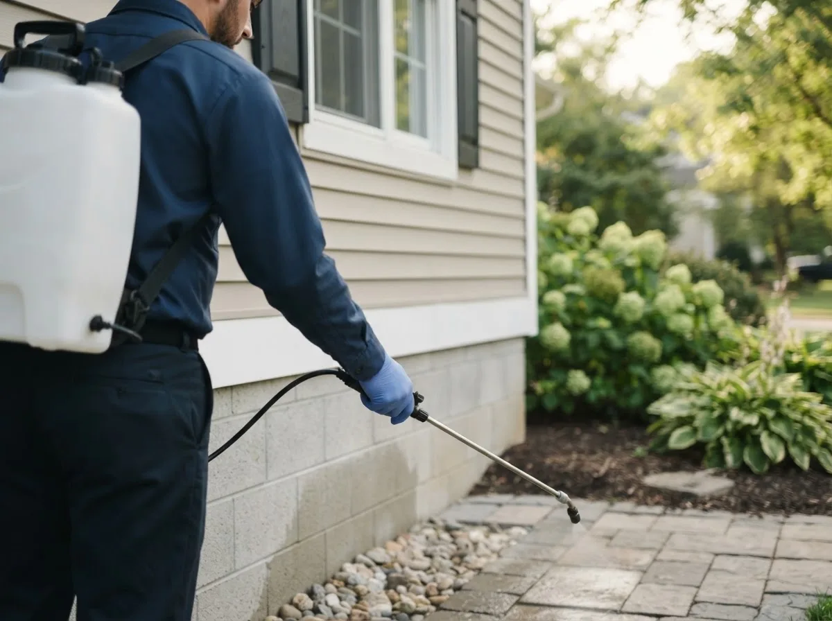 Pest control technician inspecting a home in New Summerfield, TX
